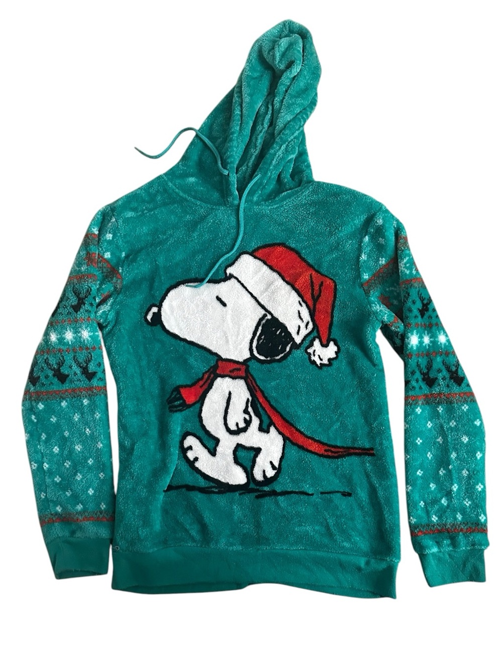Peanuts Green Fleece Snoopy Holiday Hoodie Size M